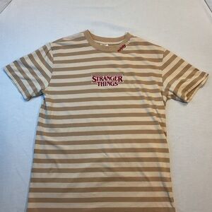 PacSun Stranger Things Hellfire Cream Striped T-Shirt, Size S TV Show Crew Neck